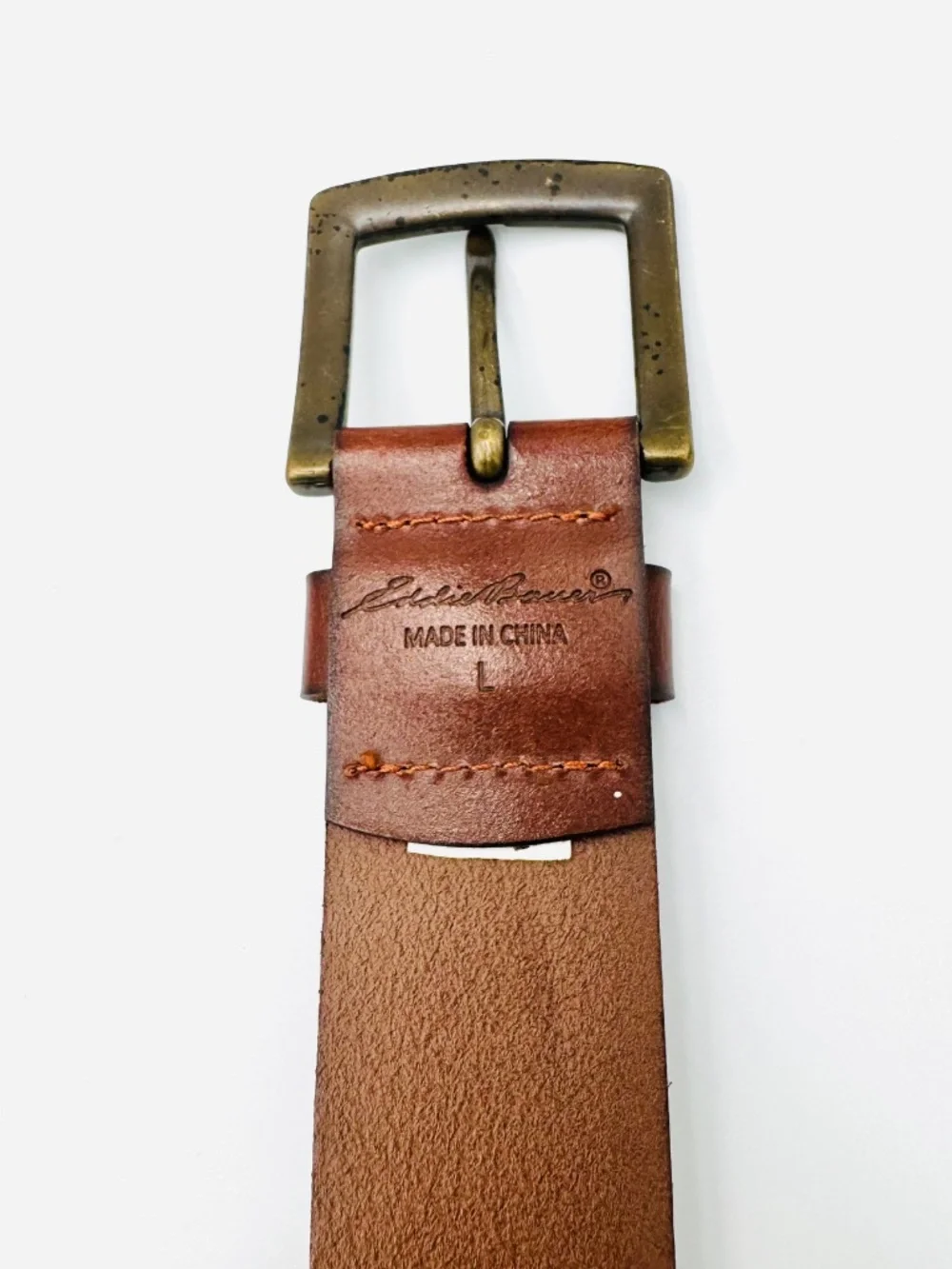 Vintage Eddie Bauer Belt Women's L Brown Leather Floral Cutout Aged Brass Buckle